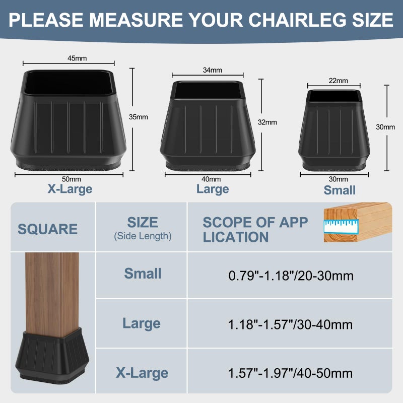 Violibar 24PCS Square Chair Leg Floor Protectors for Hardwood Floors, Thicken Rubber Chair Leg Cap Covers, Non Slip Furniture Leg Pads to Protect Wood Tile Floors from Scratches and Reduce Noise - Image 3